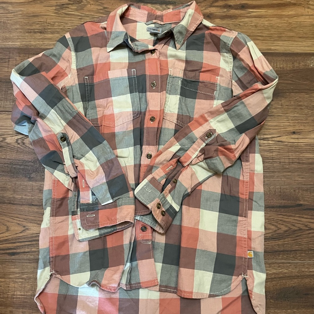 Carhartt women’s Casual Plaid Shirt - pink, Gray, Cream